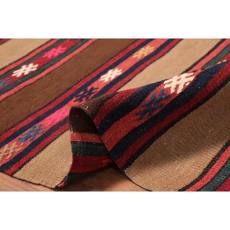 Hand Woven Oriental 100% Wool Carpet Southwestern Tribal Brown Kilim Area Rug - 7' 3'' X 4' 11''