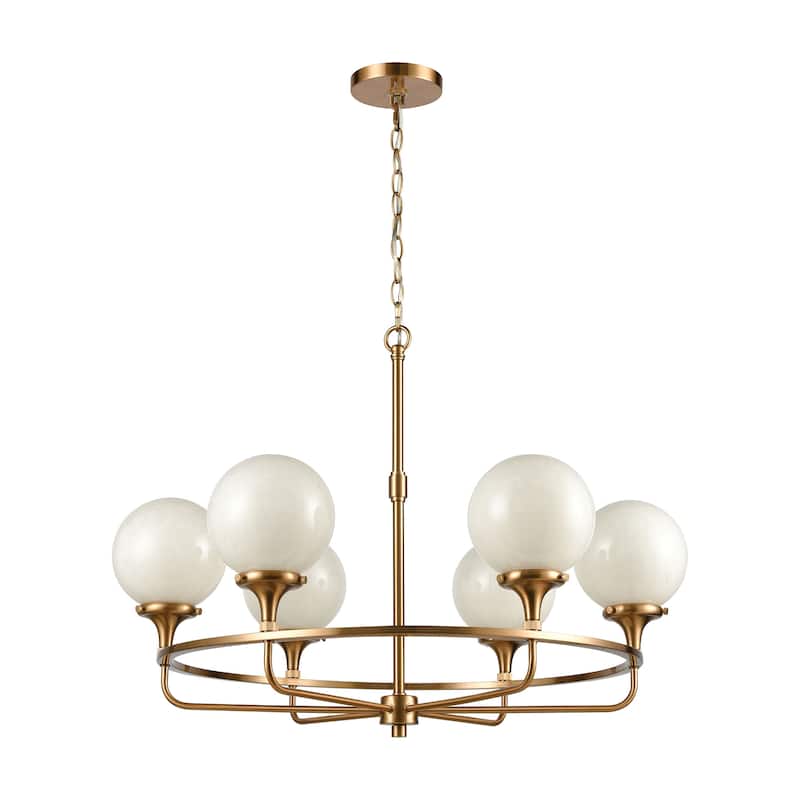 Beverly Hills 30-inch Wide 6-Light Chandelier in Satin Brass - Satin Brass - 30-inch
