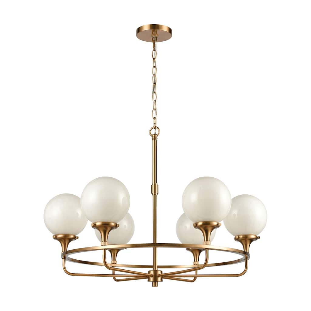 Beverly Hills 30-inch Wide 6-Light Chandelier in Satin Brass