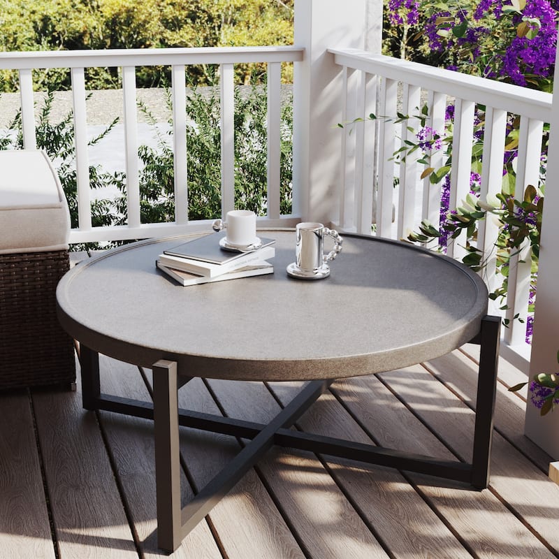 COSIEST Outdoor Round Lightweight Concrete Coffee Table Side Table - 12''Hx31.5''W