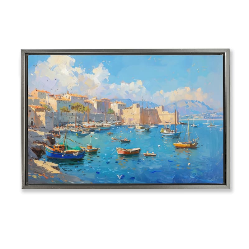 Stupell Nautical Harbor Coastal Town Framed Floater Canvas Wall Art Design By LSR Design Studio - 31 x 21 - Grey
