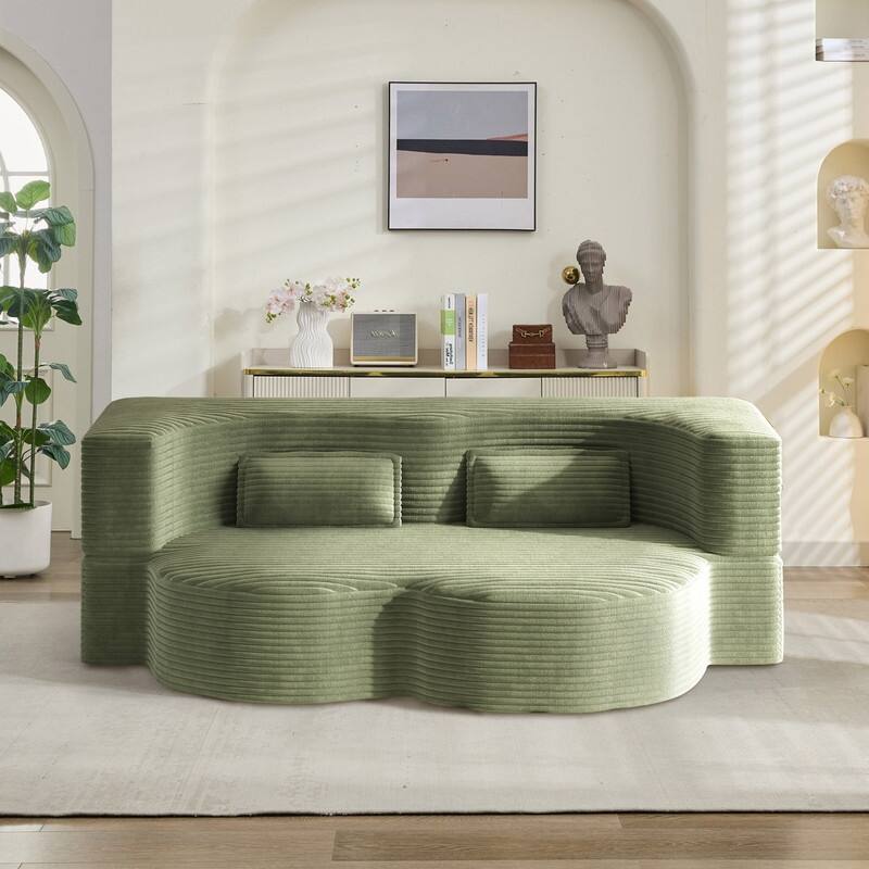 Modern 78.7" Floor Sofa With 2 Pillows For Small Pace Living Room, Convertible Sleeper Sofa Bed