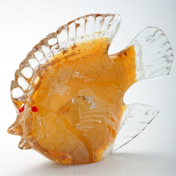 6.5" Yellow and Clear Glass Fish Figurine Table Top Decoration - N/A