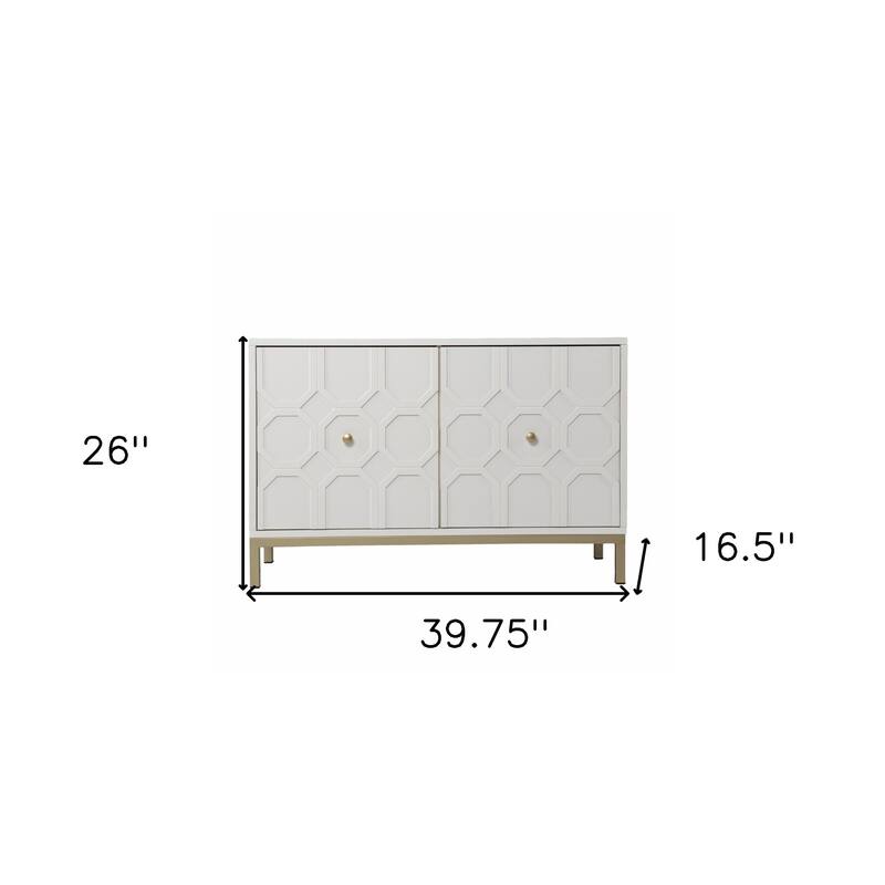HomeRoots 40" White Carved Geometric Sideboard with Two Doors