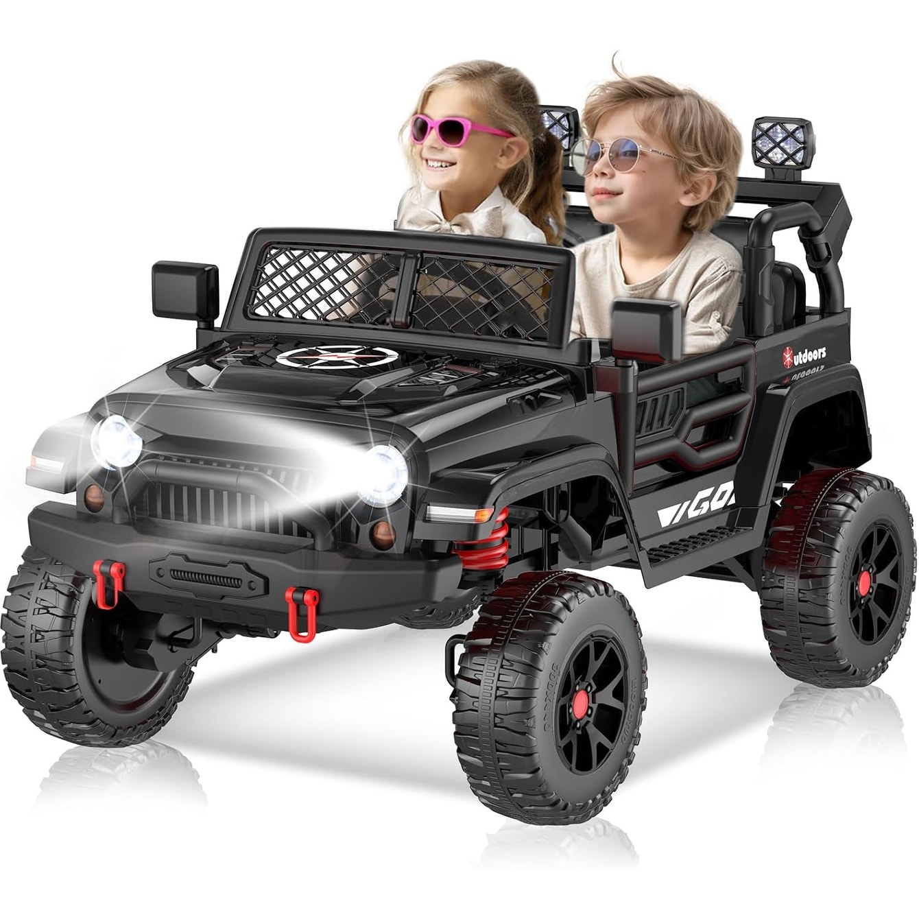 EROMMY 24V 2 Seater Ride On Truck for Kids, Battery Powered 4WD Electric Car with Remote Control, Lights, Music, Big Kids Ride