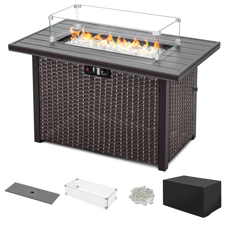 Nuu Garden 43 Inch 50,000 BTU Propane Aluminum Gas Fire Pit Table - With Glass Wind Guard