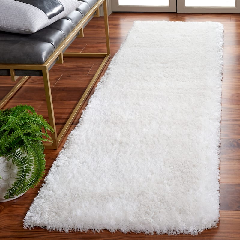 SAFAVIEH Cloud Shag Hasnaa Modern Abstract 2-inch Thick Rug - 2'3" x 8' Runner - White