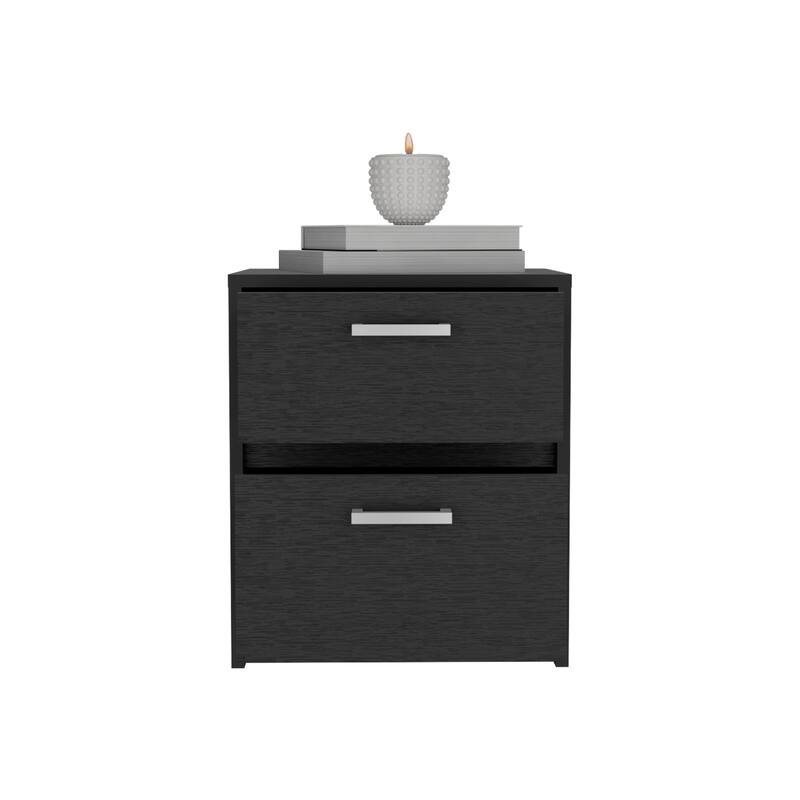 2-Drawer Nightstand with Metal Handles, Compact End Table for Bedroom or Living Room