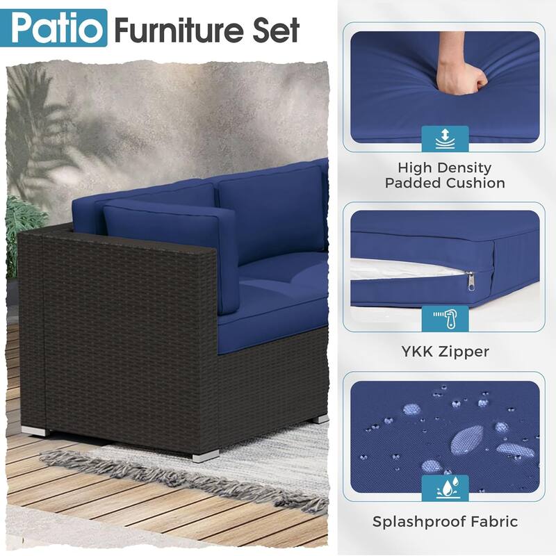 7 Piece Outdoor Patio Furniture Set Grey/Black Wicker Conversation Sectional Sofa Set with Coffee Table and Cushions