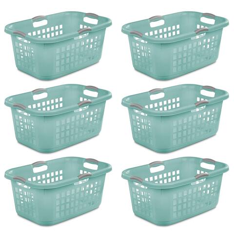 Sterilite Ultra 2 Bushel Plastic Stackable Clothes Laundry Basket, Aqua (6 Pack) - 27.38 x 18.63 x 12.38 inches