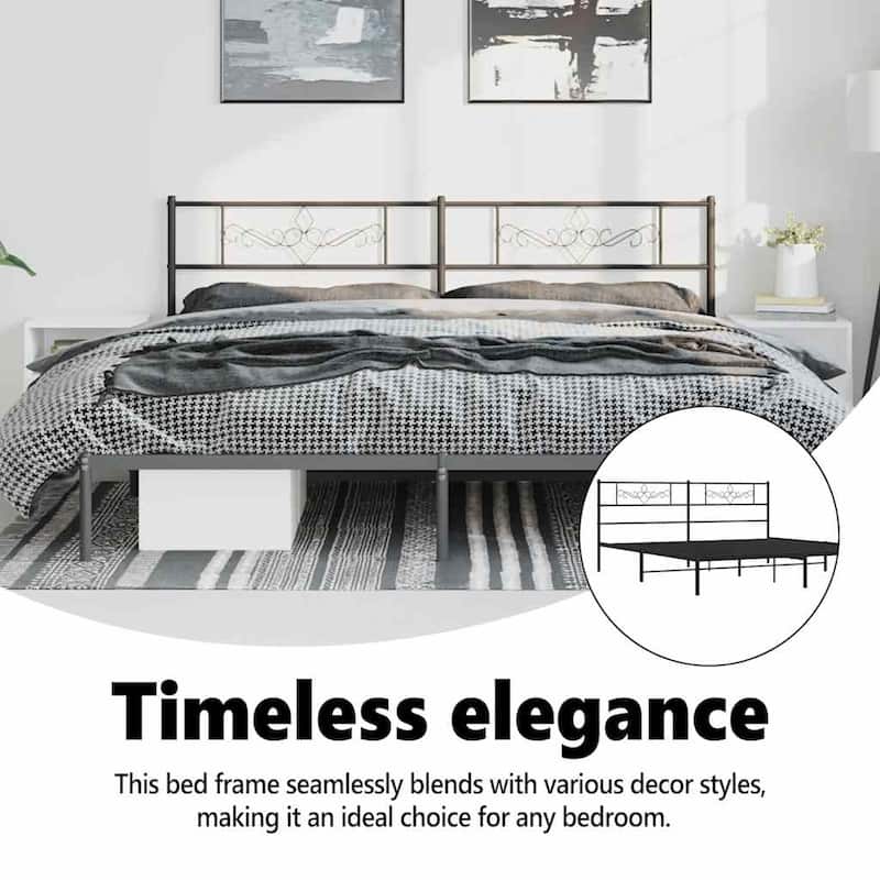 vidaXL 12 Inches Black King Size Metal Bed Frame No Mattress - 81.5" x 78" x 35.4"