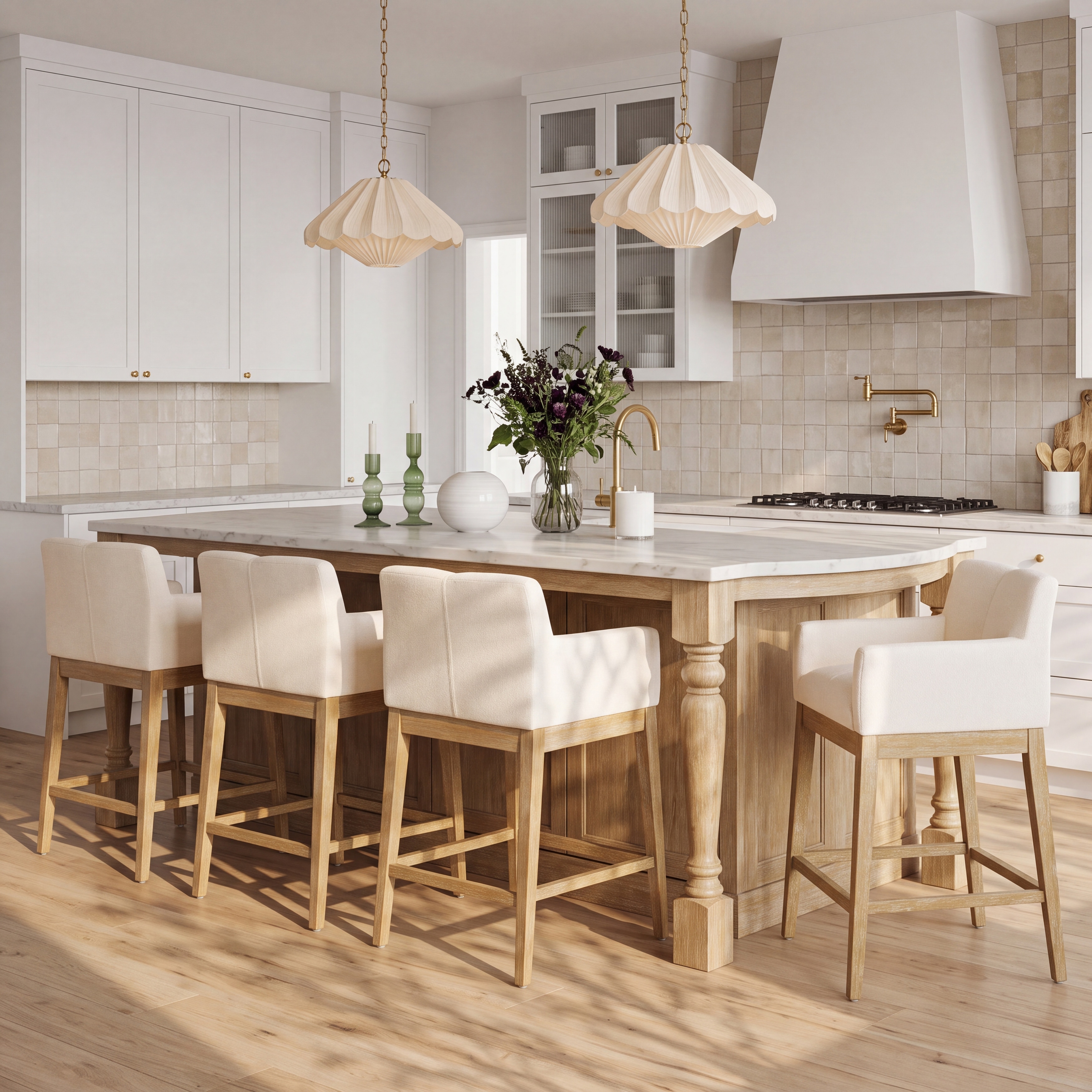 Christopher Knight Home - Set of 4 Counter Stools Rubber Wood Upholstered with Anti Scratch Floor Pads