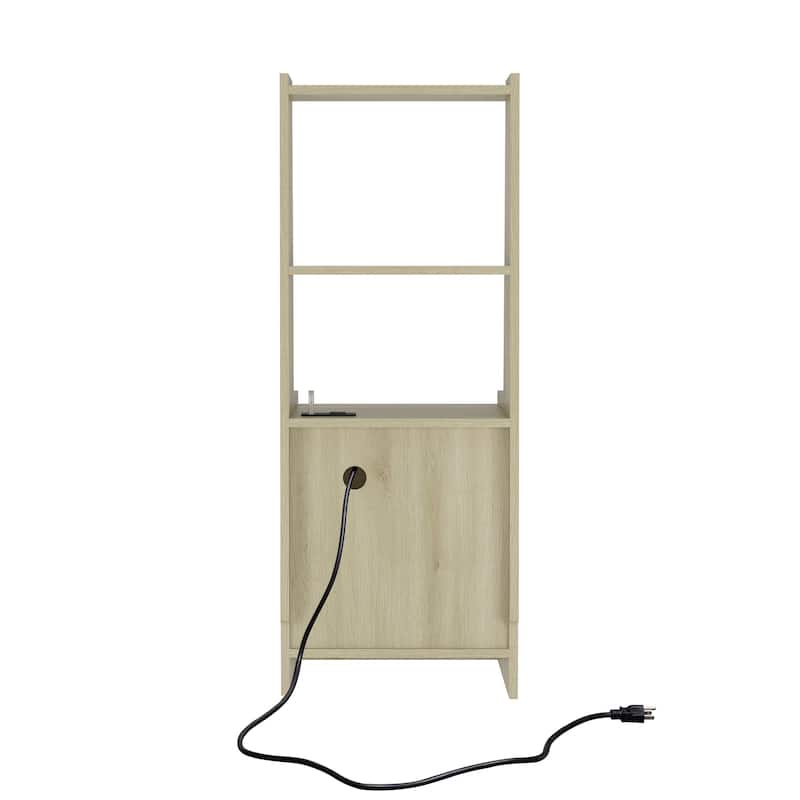 Nightstand with Charging Station, Smart Nightstand with Night Light, Modern Night Stand with Bookshelf,with Storage Cabinet