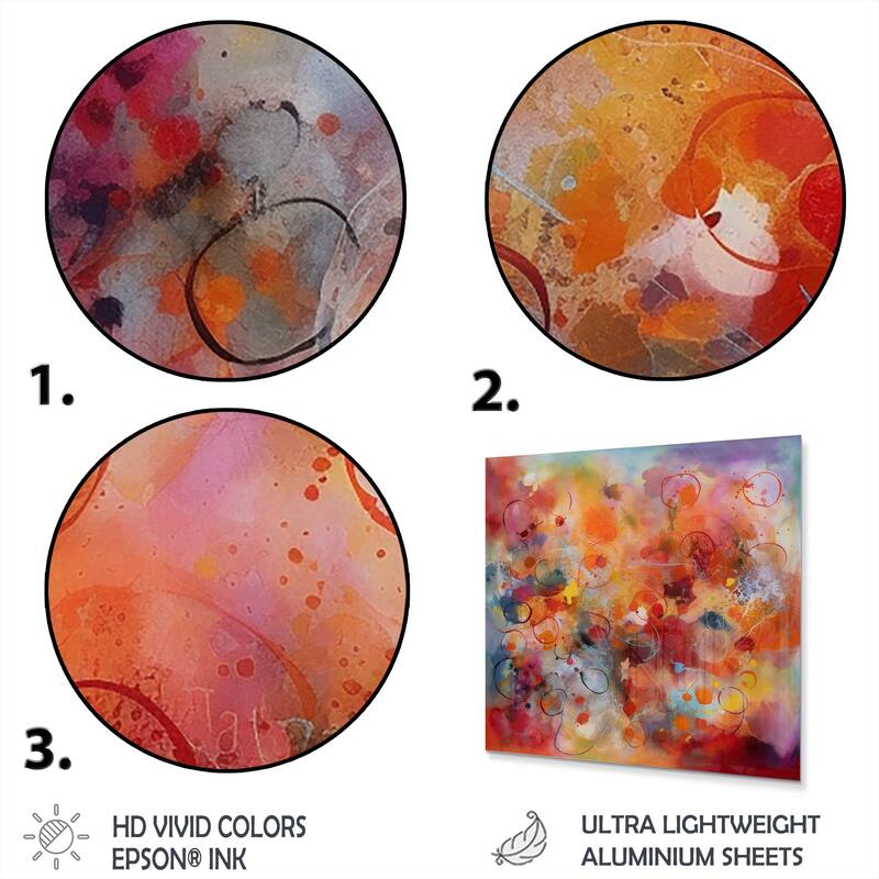 Designart "Orange Red Marbled Dreamscape III" Modern Geometric Metal Wall Art