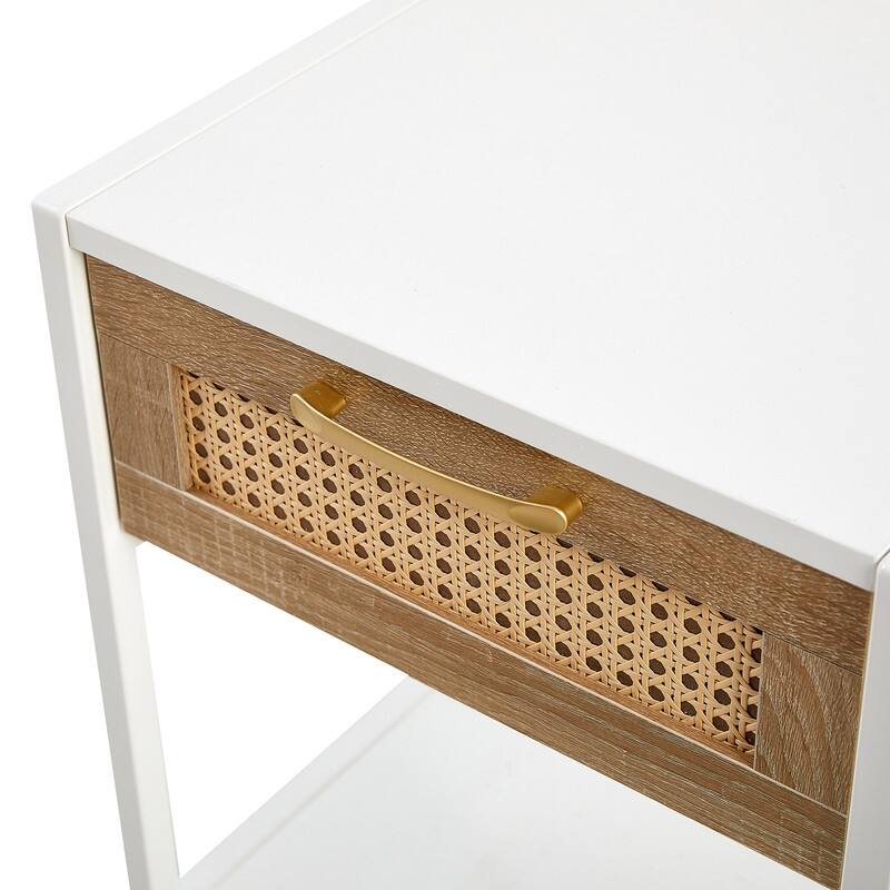 15.74" Modern Rattan End Table with Drawer,Metal Nightstand,Side Table for Living Room, Bedroom