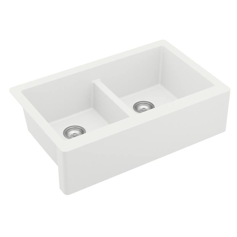 Karran Farmhouse Apron Front Quartz Double Bowl Kitchen Sink