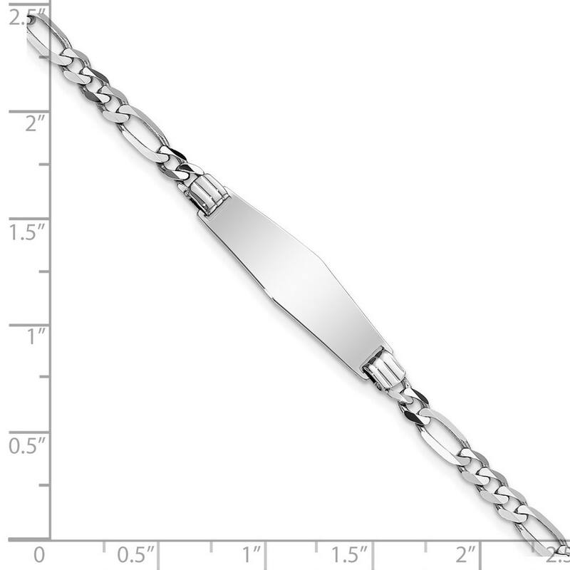 Curata 7.5mm 14k White Gold Engravable Figaro Link Soft Diamond Shape ID Bracelet