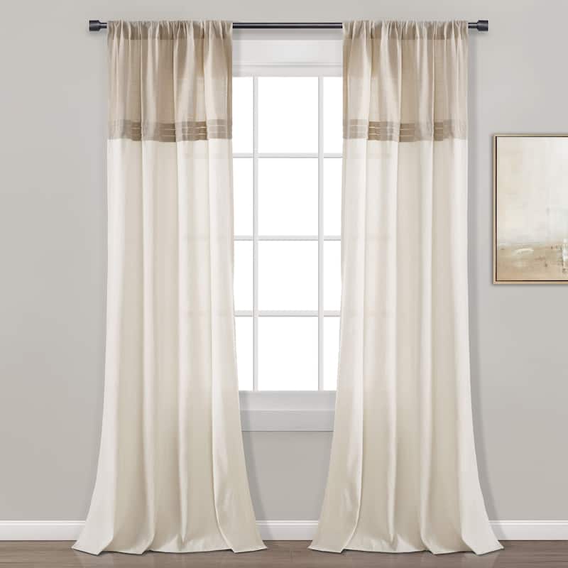 Lush Decor Farmhouse Faux Linen Colorblock Pleated Window Curtain Single Panel - 84" x 40" - Linen