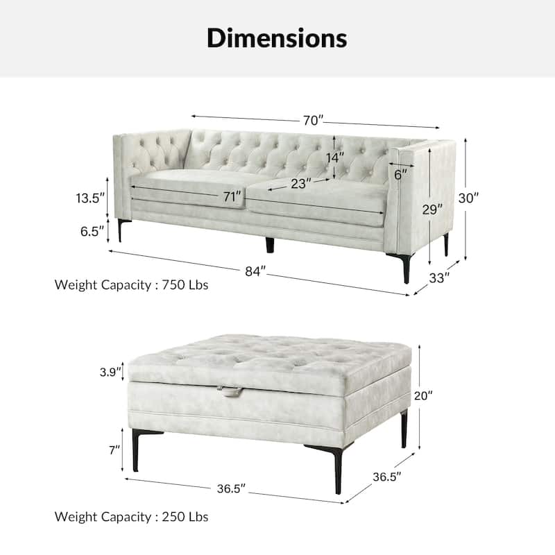 Ipiutak Modern 2 - Piece Upholstered Button-tufted Sectional with Storage Ottoman