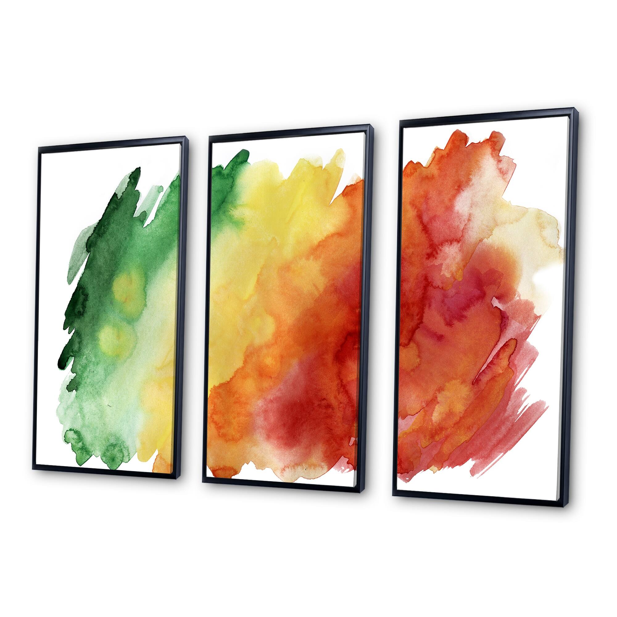 Designart "Color Explosion" Abstract Framed Art Set of 3 4 Colors of