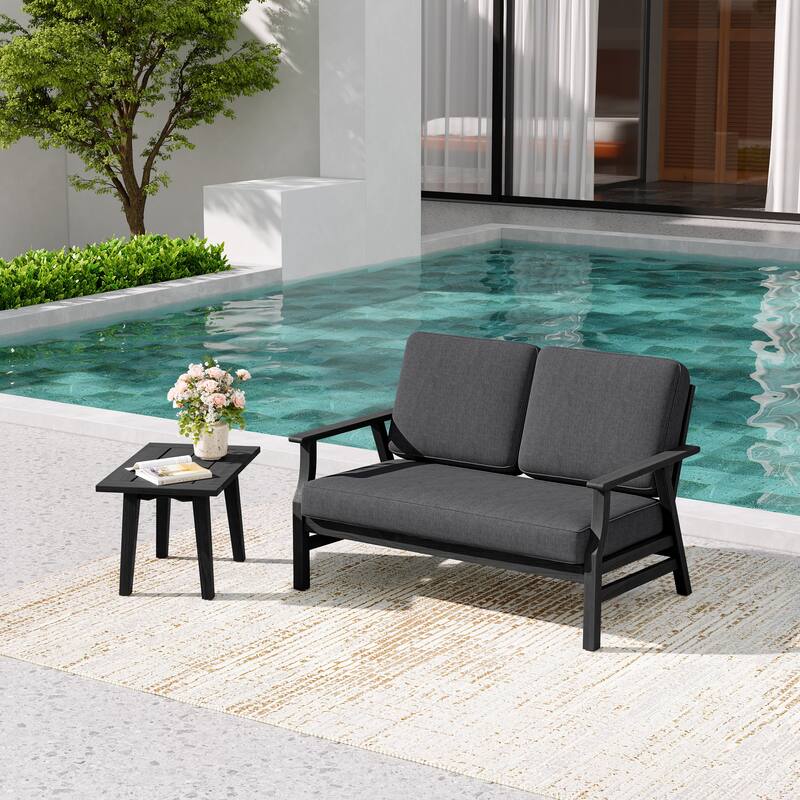 2-Piece Teak Outdoor Loveseat Set with Table.