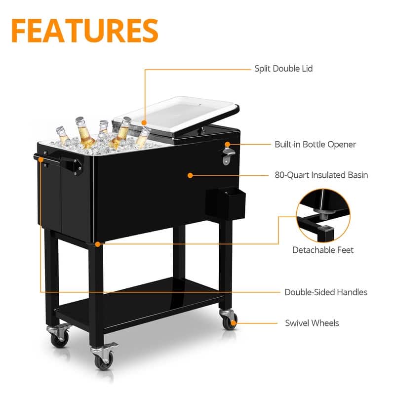 Detachable 80QT Patio Cooler Wheeled with Tray