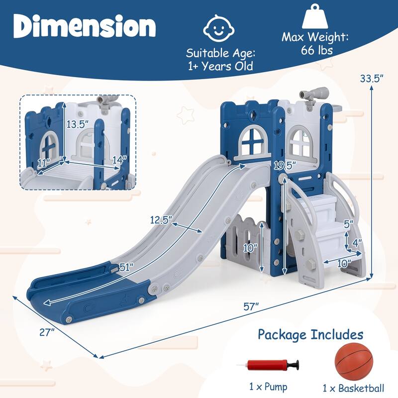 Costway 6 in 1 L-shaped Toddle Slide for Toddlers Age 1-3 Baby Slide