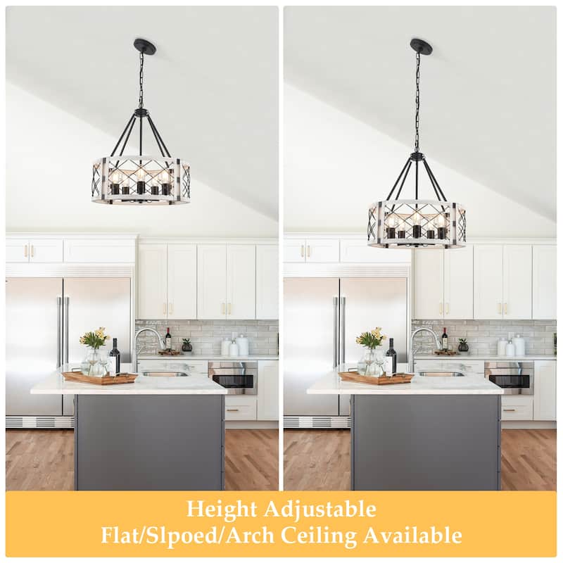 5-Light Rustic Drum Chandelier for Living Room Kitchen with No Bulbs Included