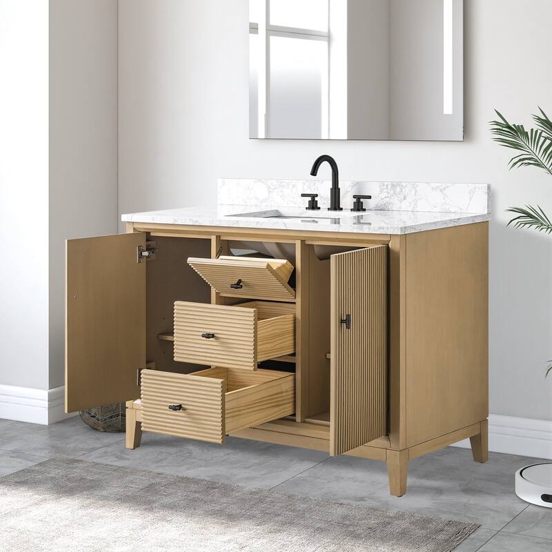 Vanity Art 48" Freestanding Bathroom Vanity with Engineered Marble Top and Sink