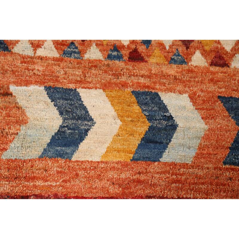 Orange Tribal Geometric Moroccan Rug Hand-Knotted Wool Carpet - 6'7" x 9'6"