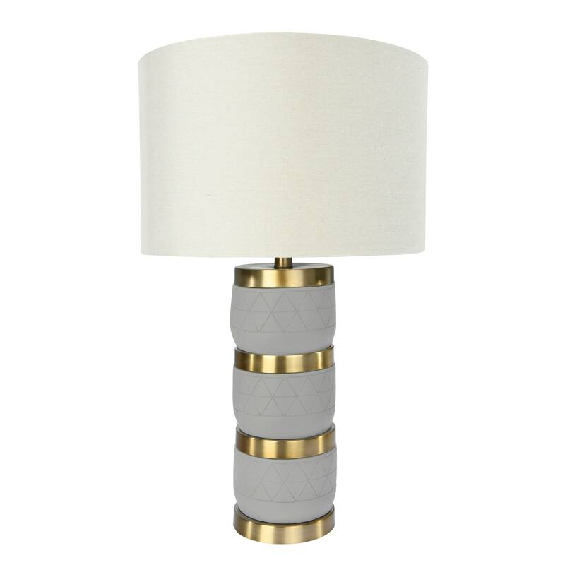 Raw Concrete Table Lamp with Diamond Design and Metal Accents - Grey and Gold