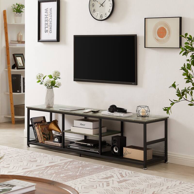 Javlergo TV Stand Industrial Entertainment Center Media Console Table with Storage and Mesh Shelf for Living Room/Bedroom, Grey