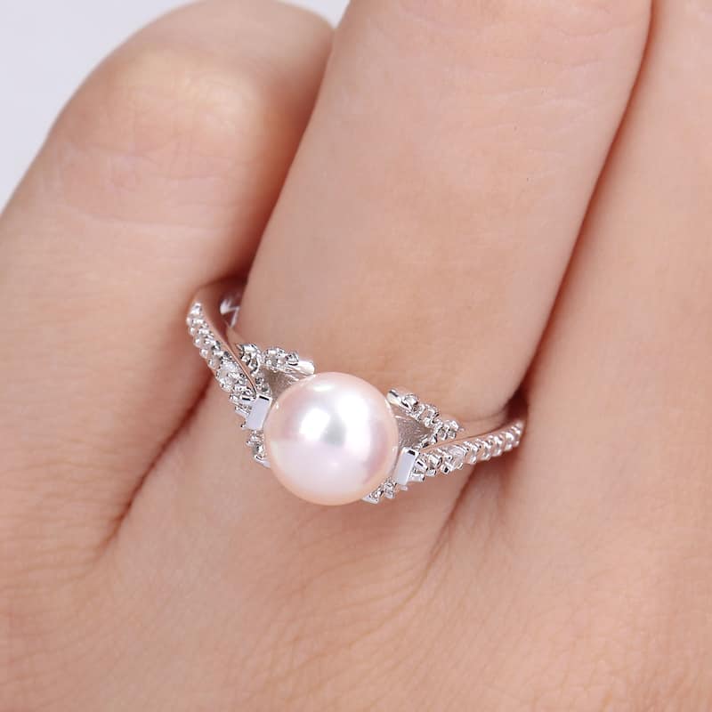 Miadora Sterling Silver Cultured Freshwater Pearl & Diamond Accent Solitaire Vintage Ring (7-7.5mm)
