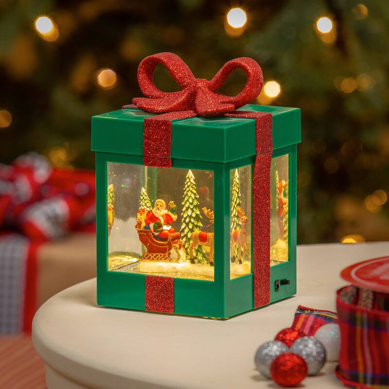 7" LED Santa Sleigh in Gift Box Water Lantern Table Decor