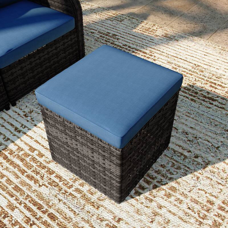 Outdoor Wicker Square Storage Ottoman with Plush Cushion