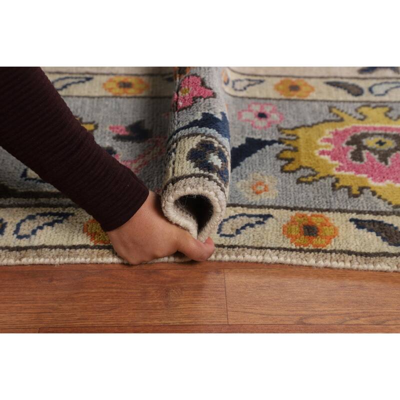 All-Over Floral Beige Oushak Oriental Area Rug Handmade Wool Carpet - 9'1" X 11'9"