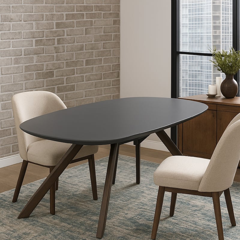 Ziva Dining Table, 3D Cut Edge, Black Solid Wood 83 Inch Rectangular