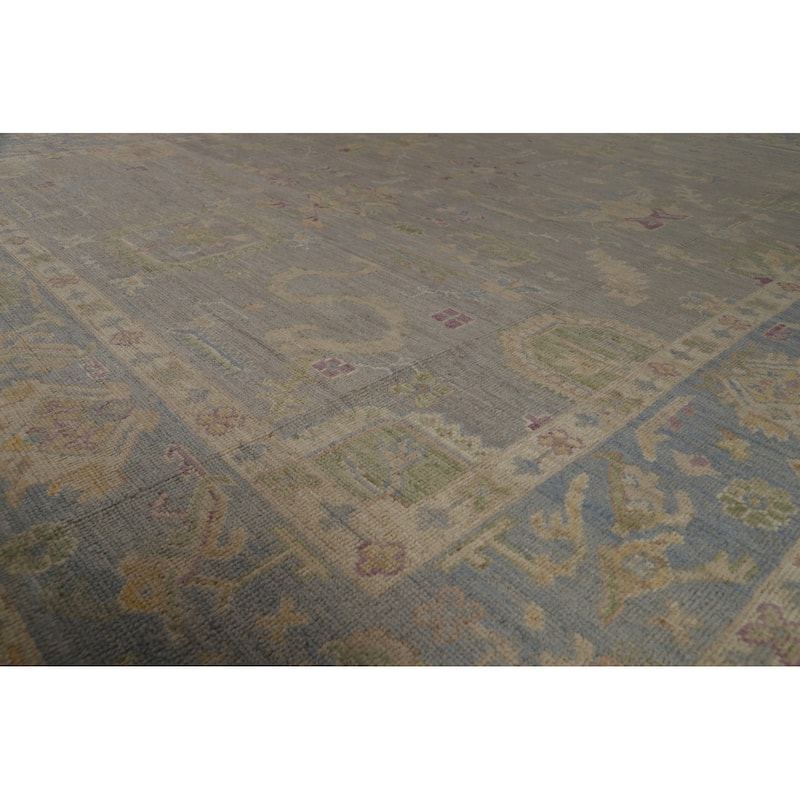 Grey Oushak Turkish Area Rug Handmade Vegetable Dye Wool Carpet - 9'3" x 12'0"
