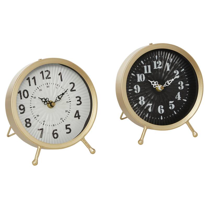 Gold Metal Decorative Clock (Set of 2) - 6 x 6 x 7 Round