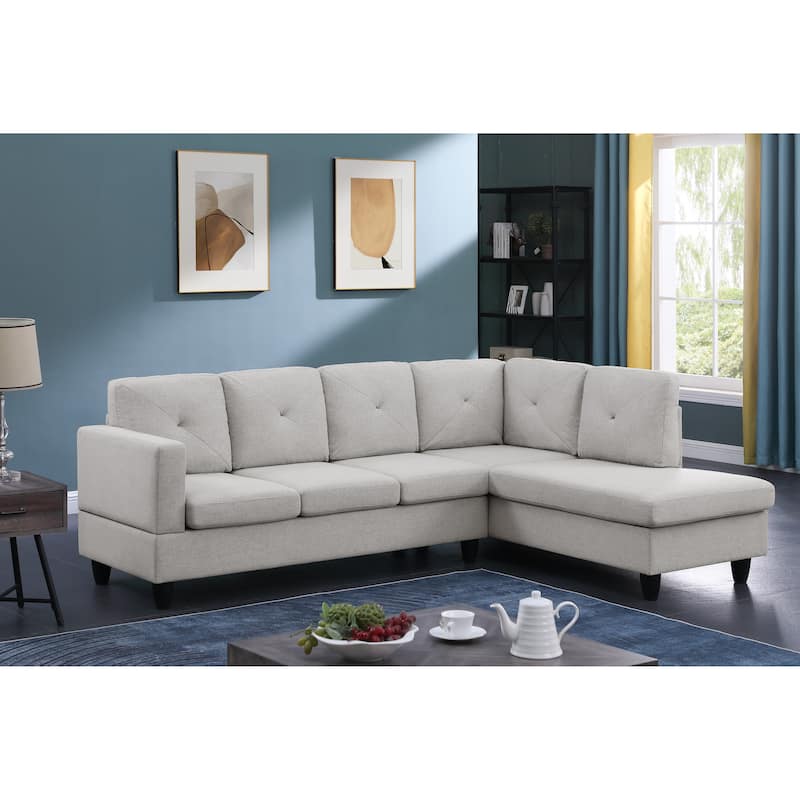 96" Light Gray Linen Sectional Sofa w/ Right Facing Chaise