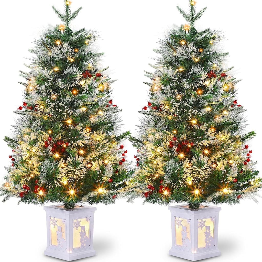 2PCS 3FT Artificial Desktop Small Christmas Tree, Snowman Light Box Base - 2 pcs