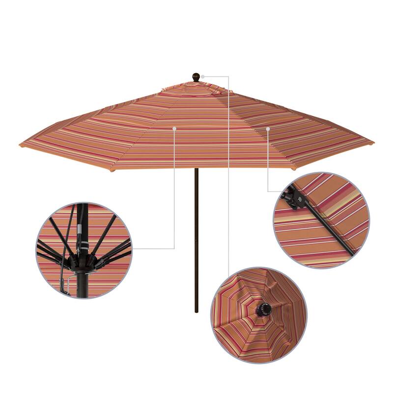 California Umbrella 11' Rd Aluminum Frame, Fiberglass Rib Patio Umbrella, Push Open, Bronze Finish, Sunbrella Fabric