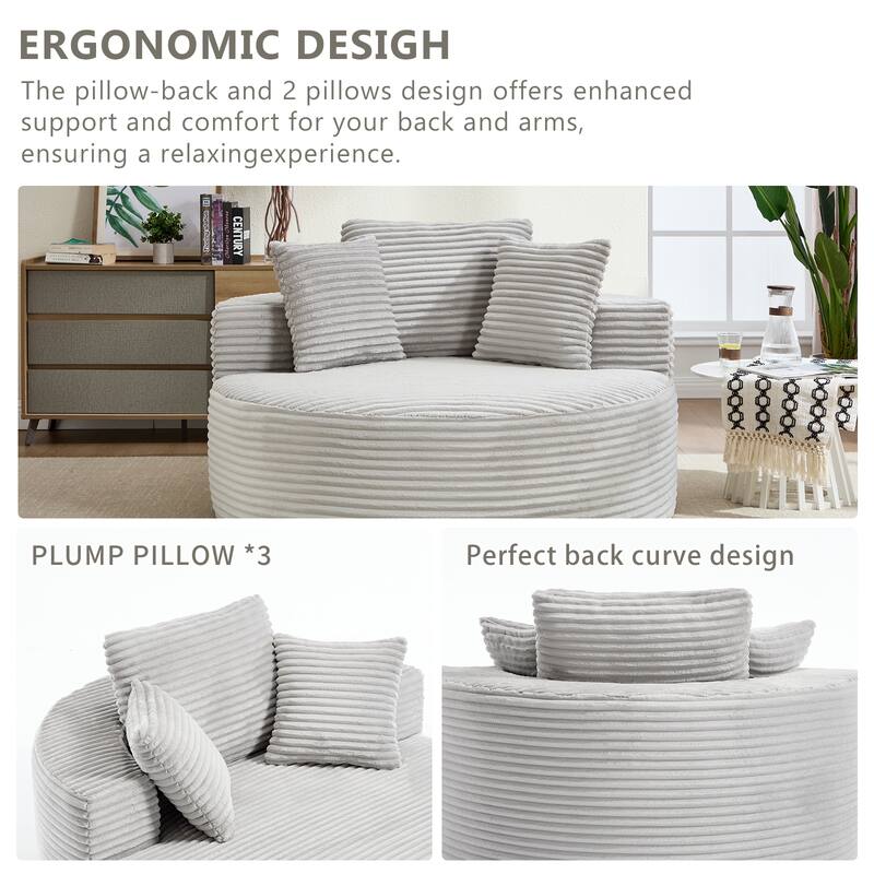 Round Sofa Bed with Memory Foam Sectional Couches for Living Room, Cloud Couch with 3 pillows