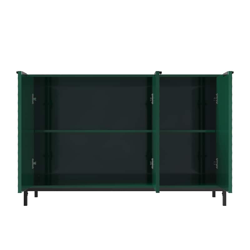 Modern 3-Door Shoe Cabinet, Buffet Sideboard with Powder Coated Metal Feet, Storage Cabinet with Striped Pattern - Green