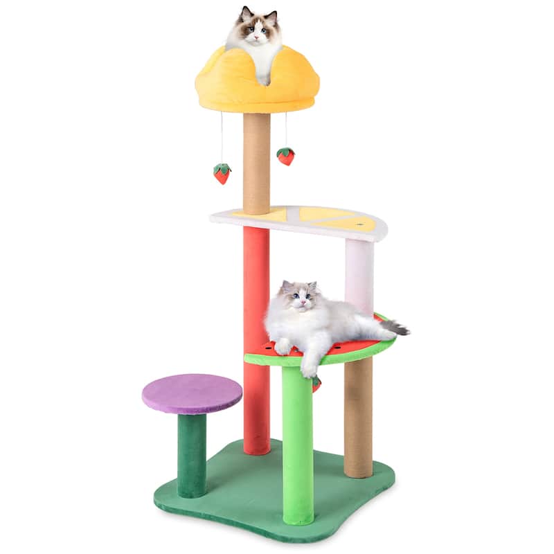 Colorful Fruit-Themed Cat Tree with Multi-Level Platforms and Scratching Posts 45 Inch