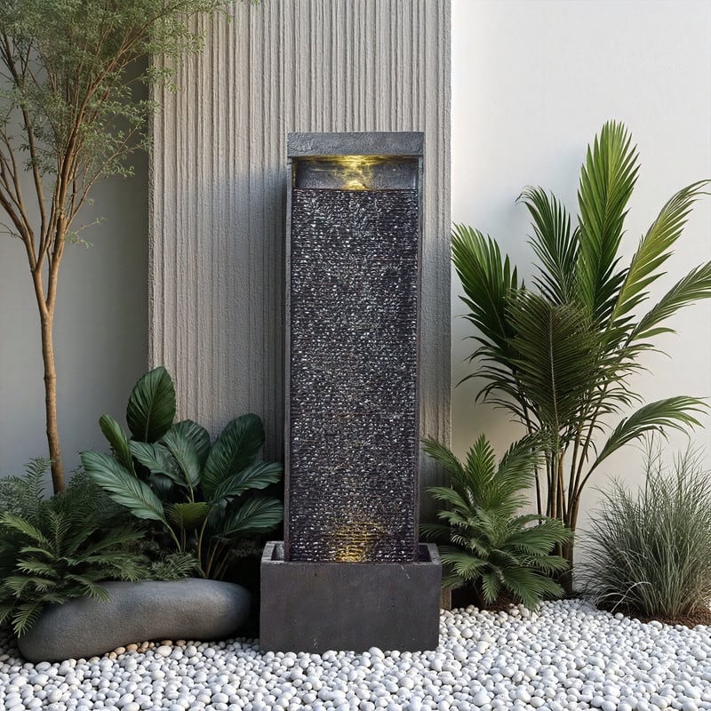 Polyresin Outdoor Modern Sphere and Pedestal Fountain with LED Light and Pump