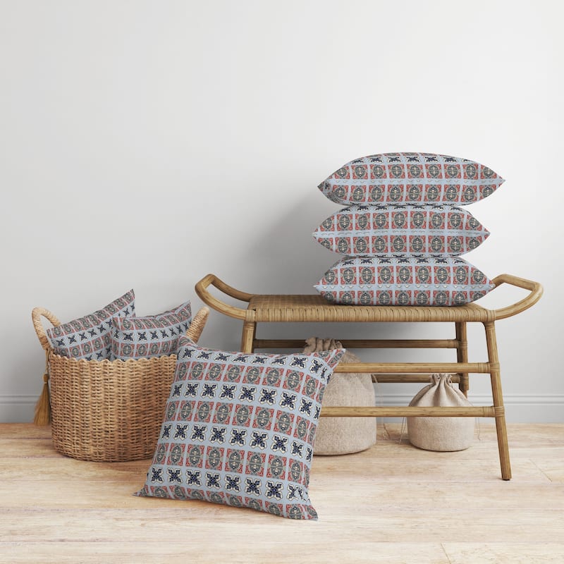 Darbari Dynasty Faux Suede Reversible Throw Pillow Blue and Gray