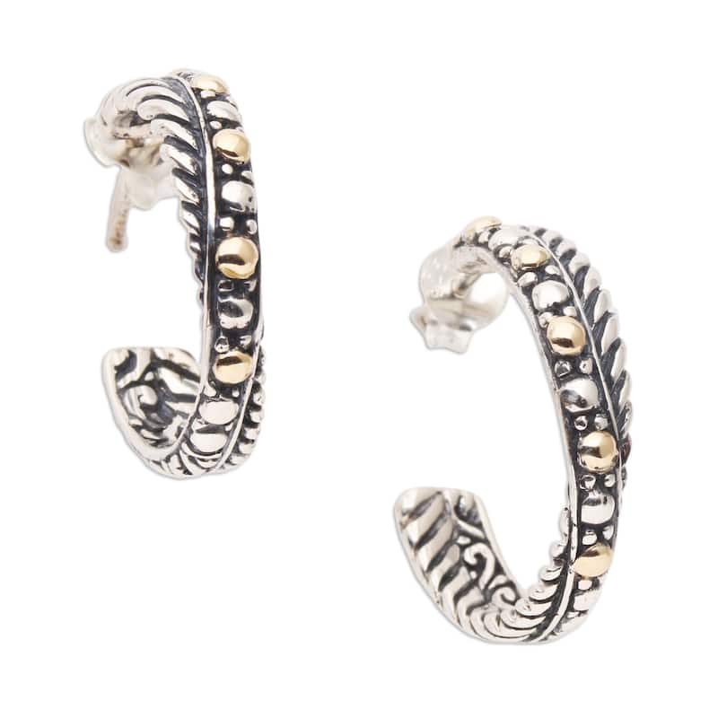 Novica Handmade Flashing Lights Gold-Accented Half-Hoop Earrings - Gold