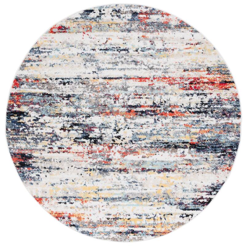 SAFAVIEH Adirondack Marzena Contemporary Rug - 6' Round - Ivory/Navy Rust