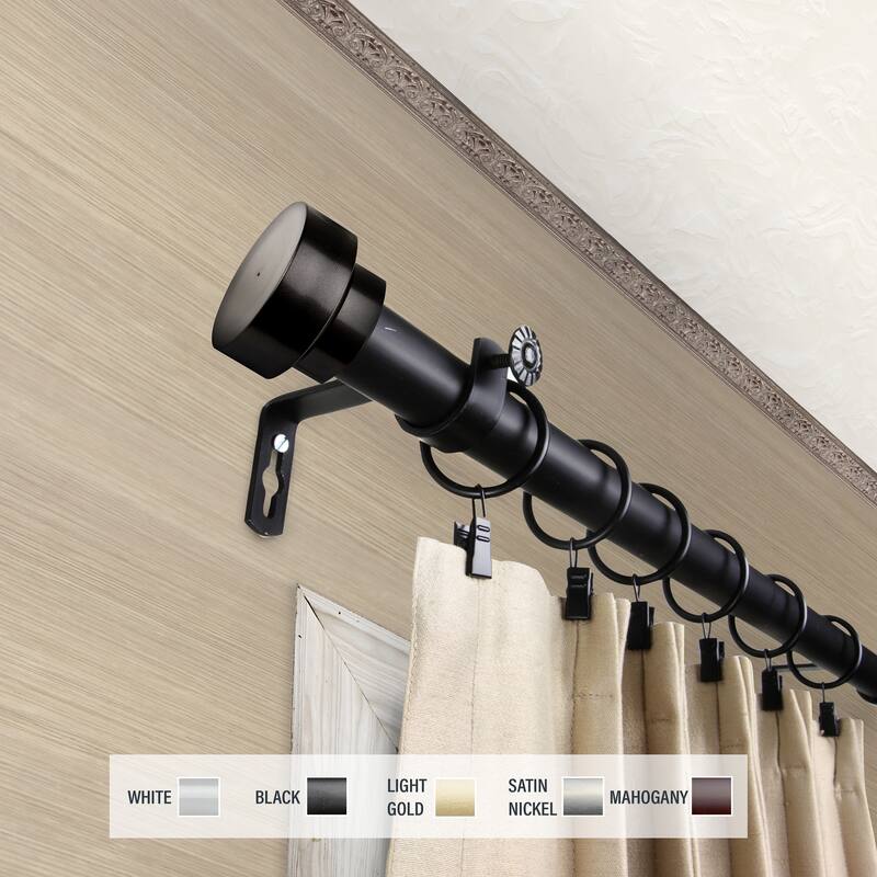 InStyleDesign Beret 1 inch Diameter Adjustable Curtain Rod - 28 to 48 inches - Black